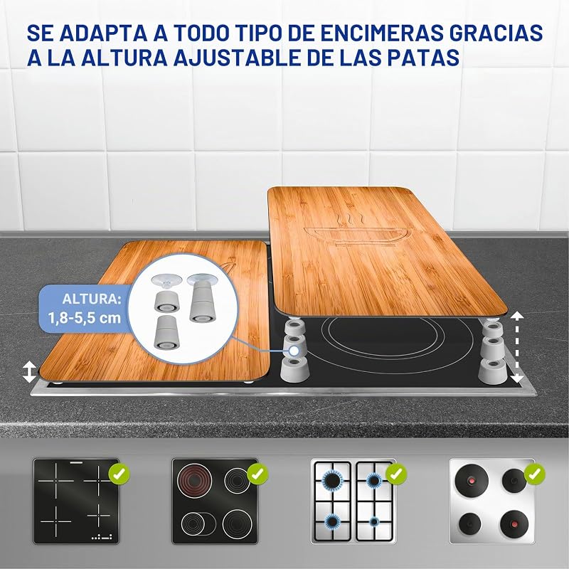 Placas protectoras para cocina Mod Almuerzo, ajustable en altura para todo tipo de cocinas, tabla de cortar y protector contra salpicaduras, vidrio, 30 x 52 cm, juego de 2