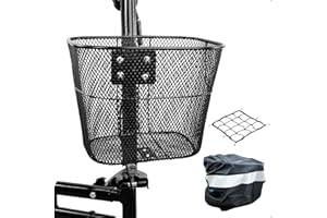 Mkuero Knee Scooter Basket with Cargo Net and Cover, Metal Bicycle Basket for Jetson Products Bolt, Bolt Pro, LX10, Axle, Bolt Up, Knee Scooter and Electric Bicycle, Small, Black