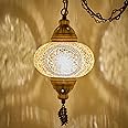 DEMMEX Authentic Turkish Plug in Pendant Light, 6.5" Big Size Globe, Made in Turkey, Turkish Moroccan Mosaic Ceiling Hanging Pendant Light Fixture Lamp, Swag Plug-in with 15ft Cord and Chain