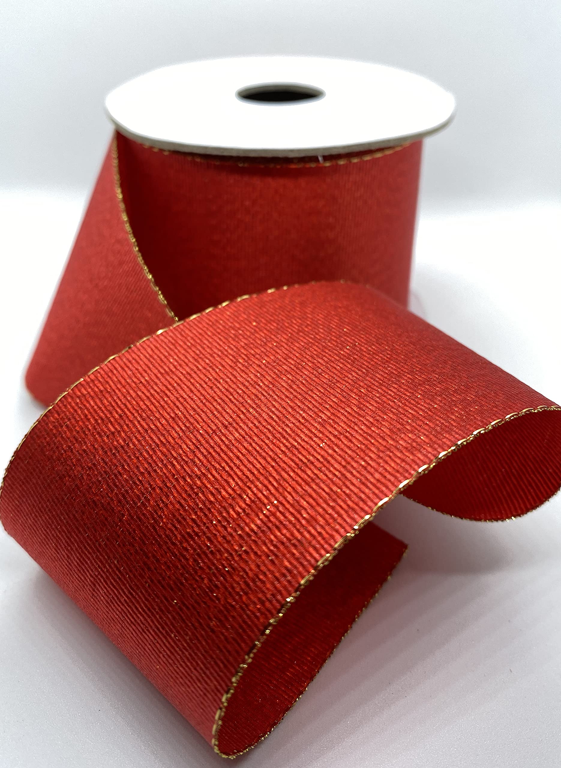 Red Ribbon (Glitter/Shimmer) with Gold Edges 5cm x 5 Yards, Christmas Ribbon for Christmas Tree Decorations, Bows, Festival DIY Crafts, Gift Wrapping