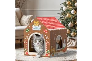 WESTERN HOME Christmas Cardboard Cat House W/Scratcher, Gingerbread Man Indoor Cat House for Christmas Decorations, Hideway Playhouse for Kitten&Small Animal (Brown, 16.5" x 12.5" x 15.5")
