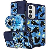 Buleens for Samsung Galaxy S24/S25 Case - with Ring Stand & Camera Cover Aesthetic Cute Designed Women Girls Girly Kawaii Blue Cat Moon for Samsung S24/S25 Phone Case Compatible with Magsafe