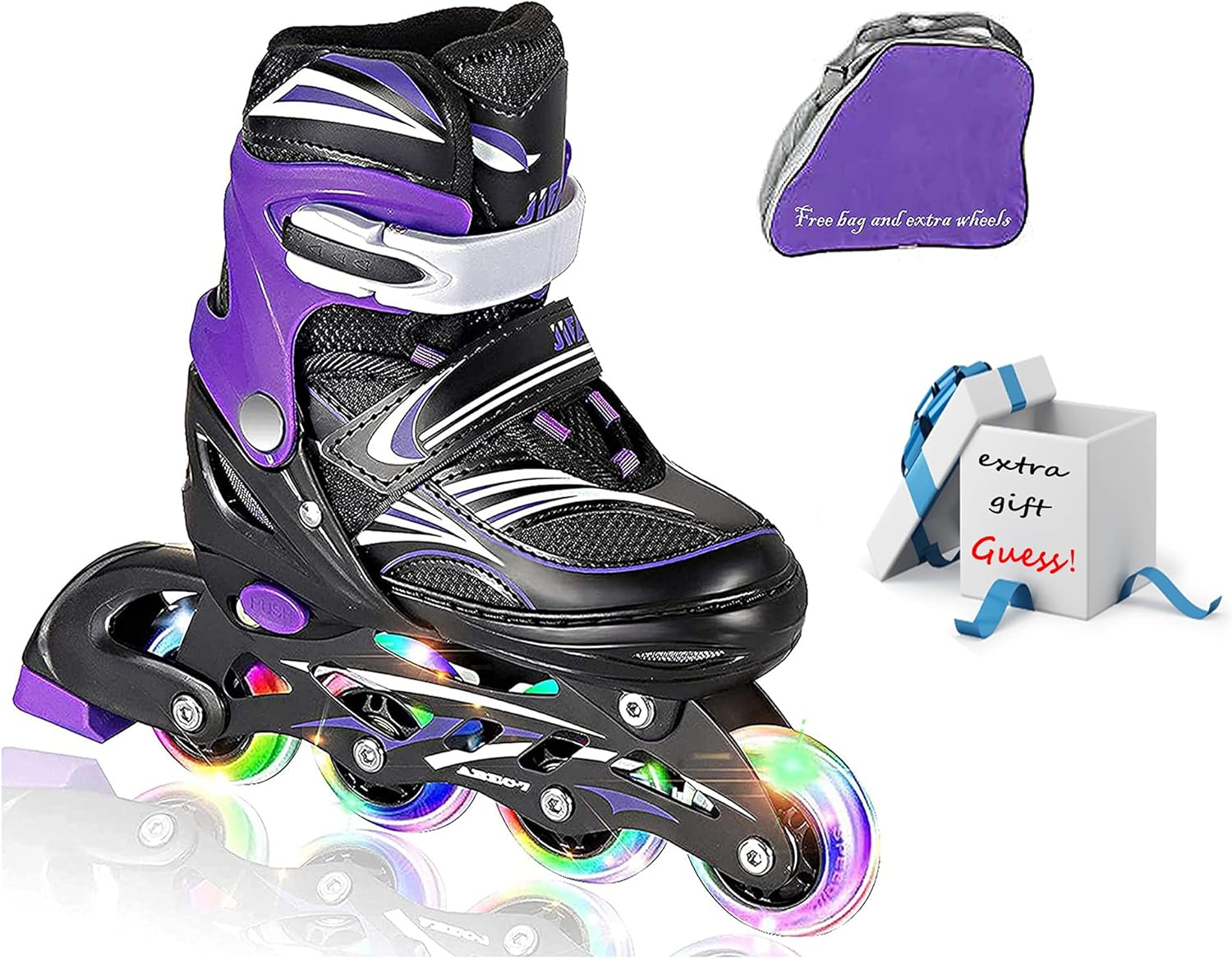 Adjustable Inline Skates(Includs Skate Bag & 2pcs Light up Skate Wheels)for Kids with Full Light Up Wheels, Outdoor Roller Skates for Girls and Boys, Children's Inline Skates for Indoor & Outdoor Skating for Boys, Girls : Sports & Outdoors