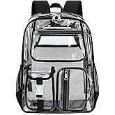 Clear Backpacks for Girls Boys, Heavy Duty PVC Transparent School Bookbag See Through Back Pack for College Work Travel (Black)