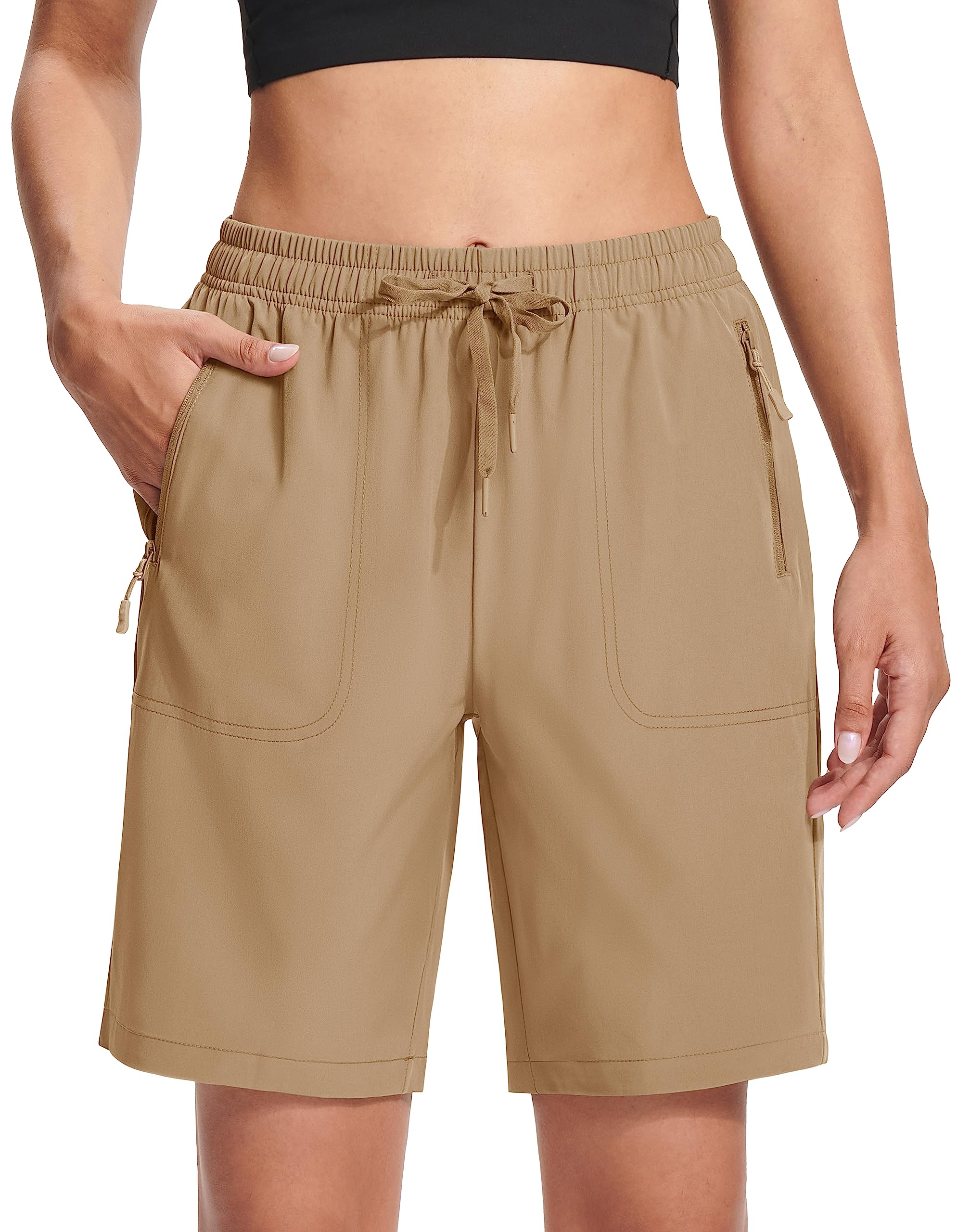 Photo 1 of MAGCOMSEN Hiking Shorts Woman 8 Inch Inseam Quick Dry Lightweight Running Shorts with Pockets Active Khaki S