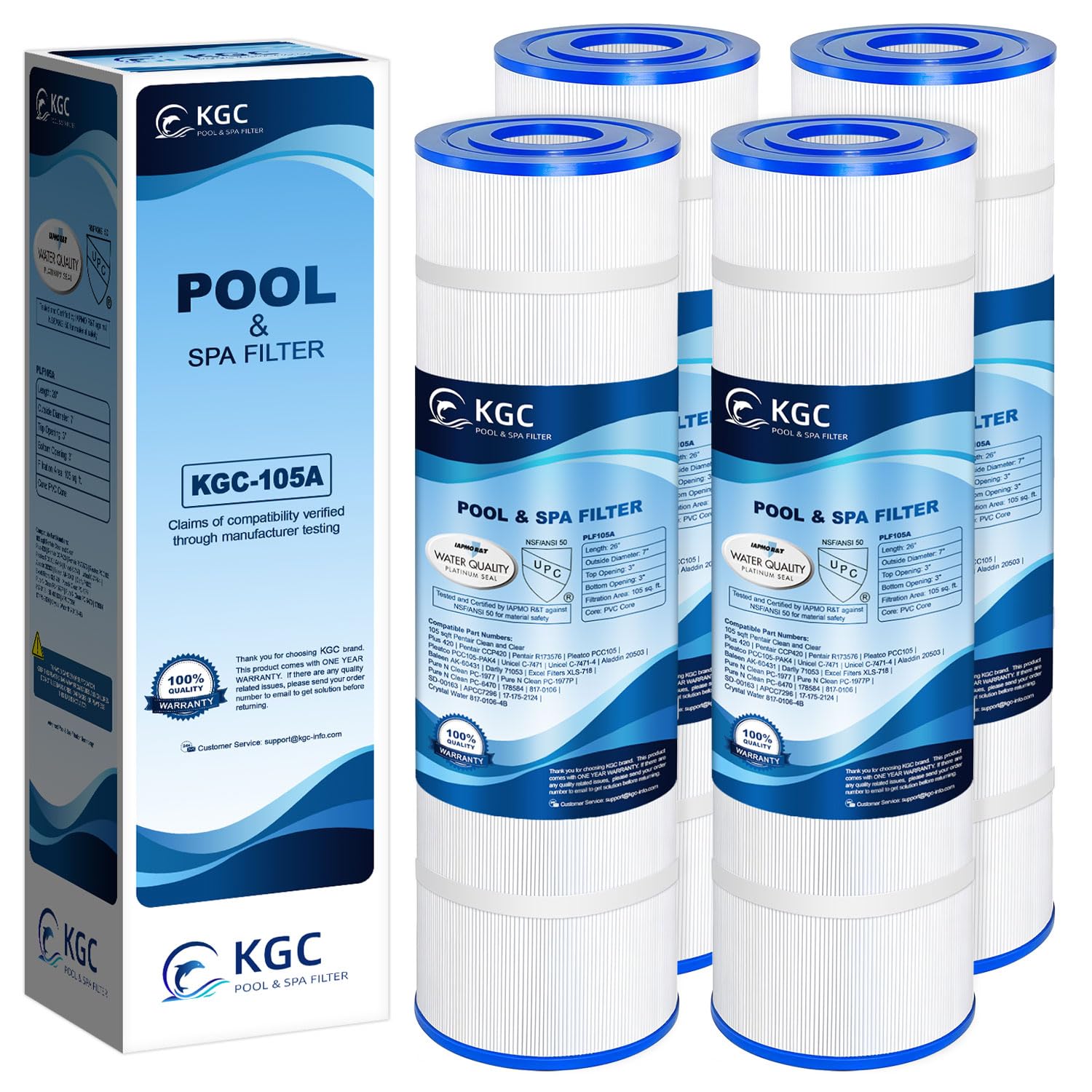 Photo 1 of KGC Pool Filter Cartridge Replacement for PCC105, for Pentair CCP420, 178584, for Pentair Clean Plus 420, for Unicel C-7471, R173576, for Filbur FC-1977, 570-0425-07, L x OD: 26"x7", 105 sq.ft.