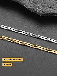 U7 3mm Figaro Chain 18K Gold with Inlaid Stainless