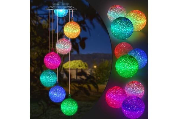 iShabao Solar Wind Chimes, LED Globle Ball Color Changing Outdoor Waterproof Mobile Decorative Hanging Solar Lights for Home