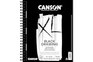 Canson XL Series Lot de 40 feuilles de papier à dessin noir pour crayon, marqueur acrylique, encres opaques, gouache et paste