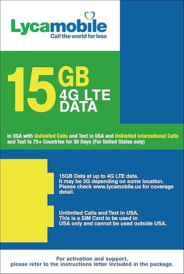 Amazon Com Usa Prepaid Sim Card Lyca 39 Plan 15gb Data In Usa With Unlimited Calls And Text In Usa And Unlimited International Calls And Text To 75 Countries For 30 Days For