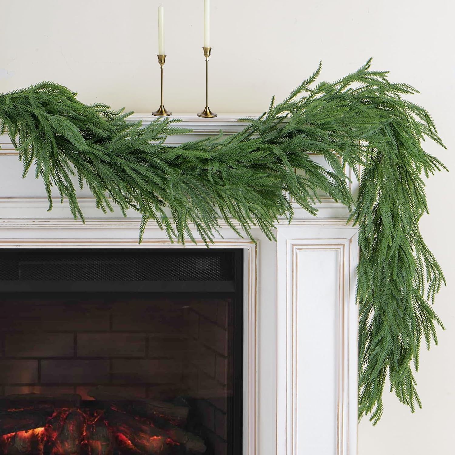 Laelfe 6 FT/183 cm Artificial Norfolk Pine Garlands, Real Touch PE Faux Greenery Garland Christmas Garlands for Xmas Indoor Outdoor Table Mantle Stairs Fireplace Decorations