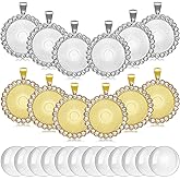 12 Pieces Rhinestone Diamond Pendant Trays 25 mm Round Bezel Pendant Trays and 12 Pieces Transparent Glass Cabochons for Photo Jewelry Craft DIY Making(Gold and Sliver)
