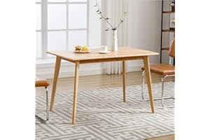 Forevich Dining Table Rectangular Kitchen Dining Room 100% Solid Bamboo Wooden Square Mid Century Table for Small Space 47 inch Natural