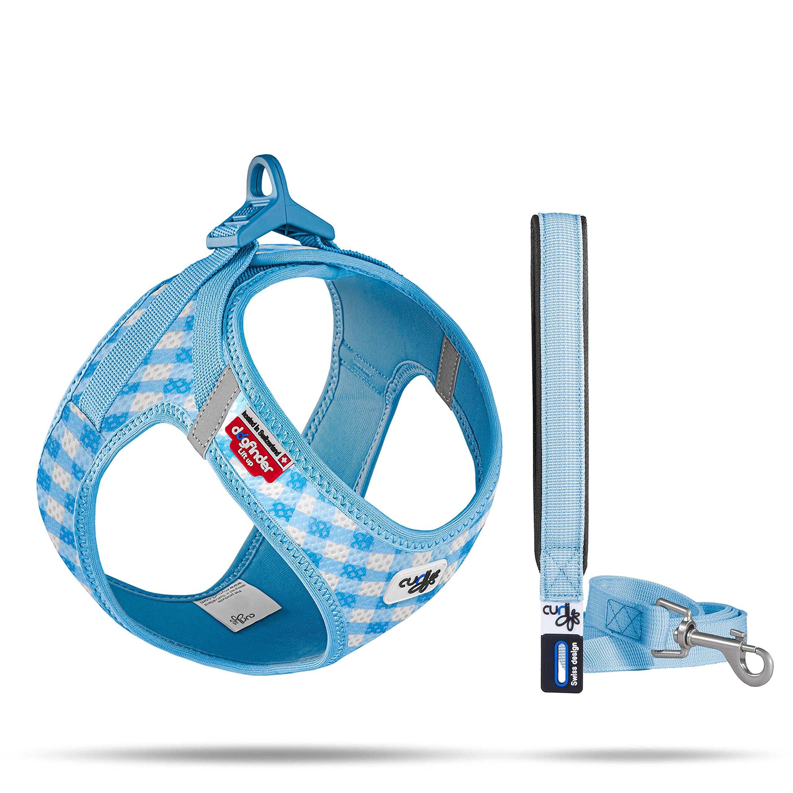 Vest Harness curli Clasp Air-Mesh Skyblue-Caro 2XS & Leash M