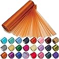 Trimming Shop 25M X 29Cm Snow Sheer Organza Rolls Orange with Glitter Fabric - Perfect As Christmas, Wedding Or Party Decorations