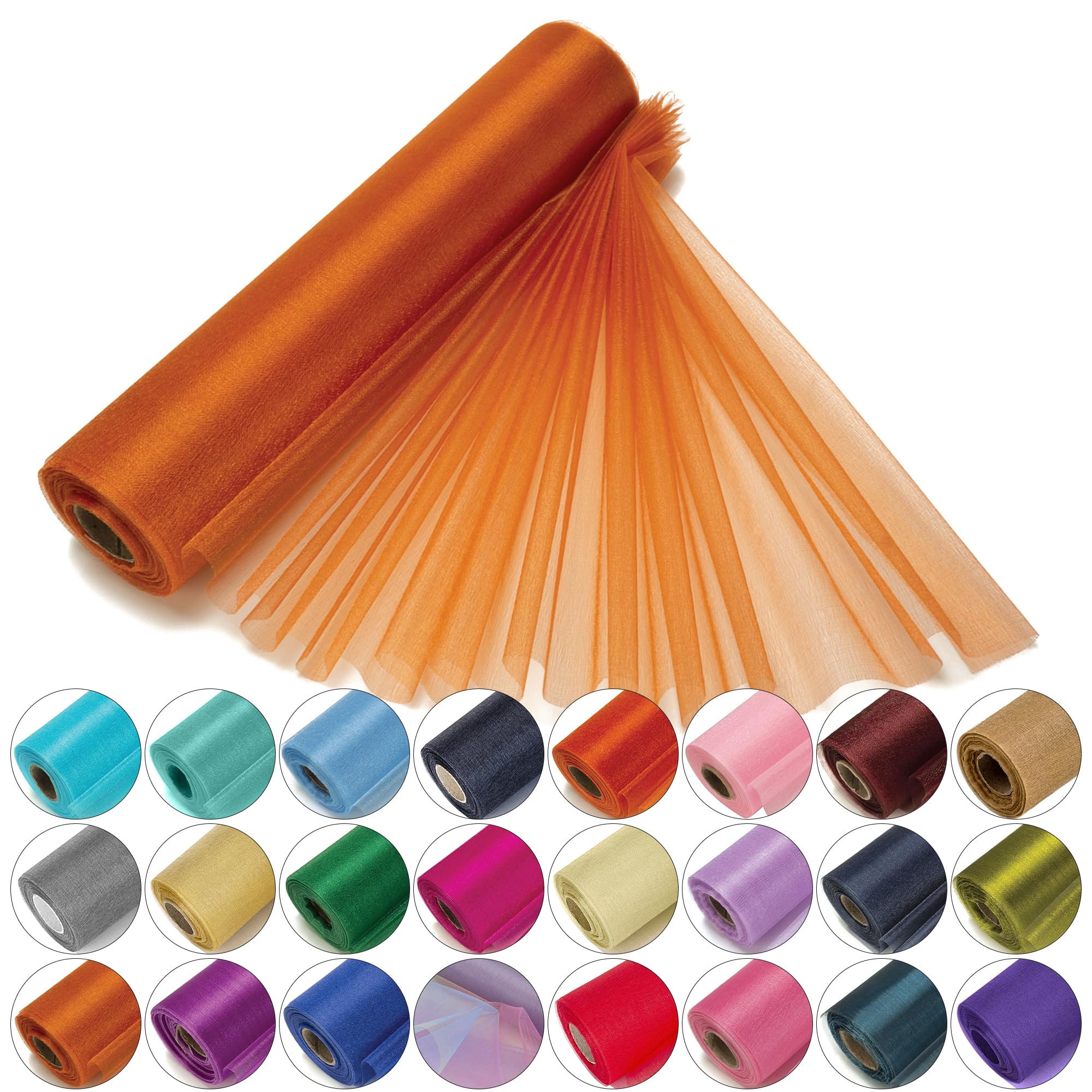 Trimming Shop Organza Roll Snow Sheer Glitter Fabric 25m x 29cm for Wedding Venue, Chair Bow Sash, Table Runner, Christmas Event, Party Decoration, DIY Craft Projects, Light Orange