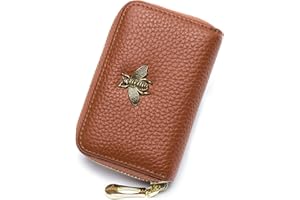 imeetu RFID Credit Card Holder, Small Leather Zipper Card Case Wallet for Women