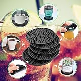 Yafe 8Pcs Black Coasters Thick Silicone 0.2in 10x10cm Non-Slip Round Set view 3