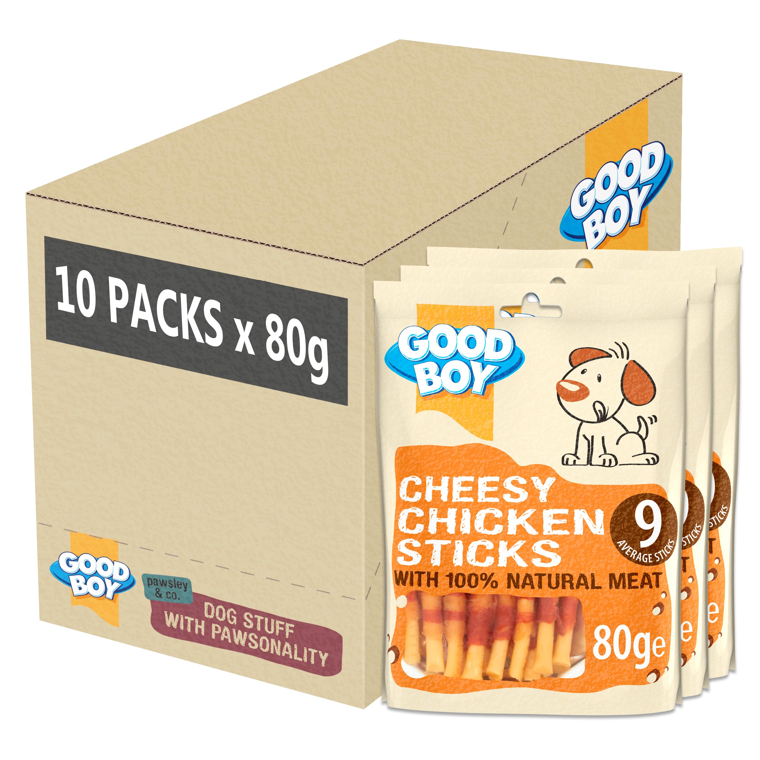 Good Boy - Cheesy Chicken Sticks - Dog Treats - Made With 100% Natural Chicken Breast Meat - 80 Grams ℮ - Low Fat Dog Treats - Case of 10 — image 1