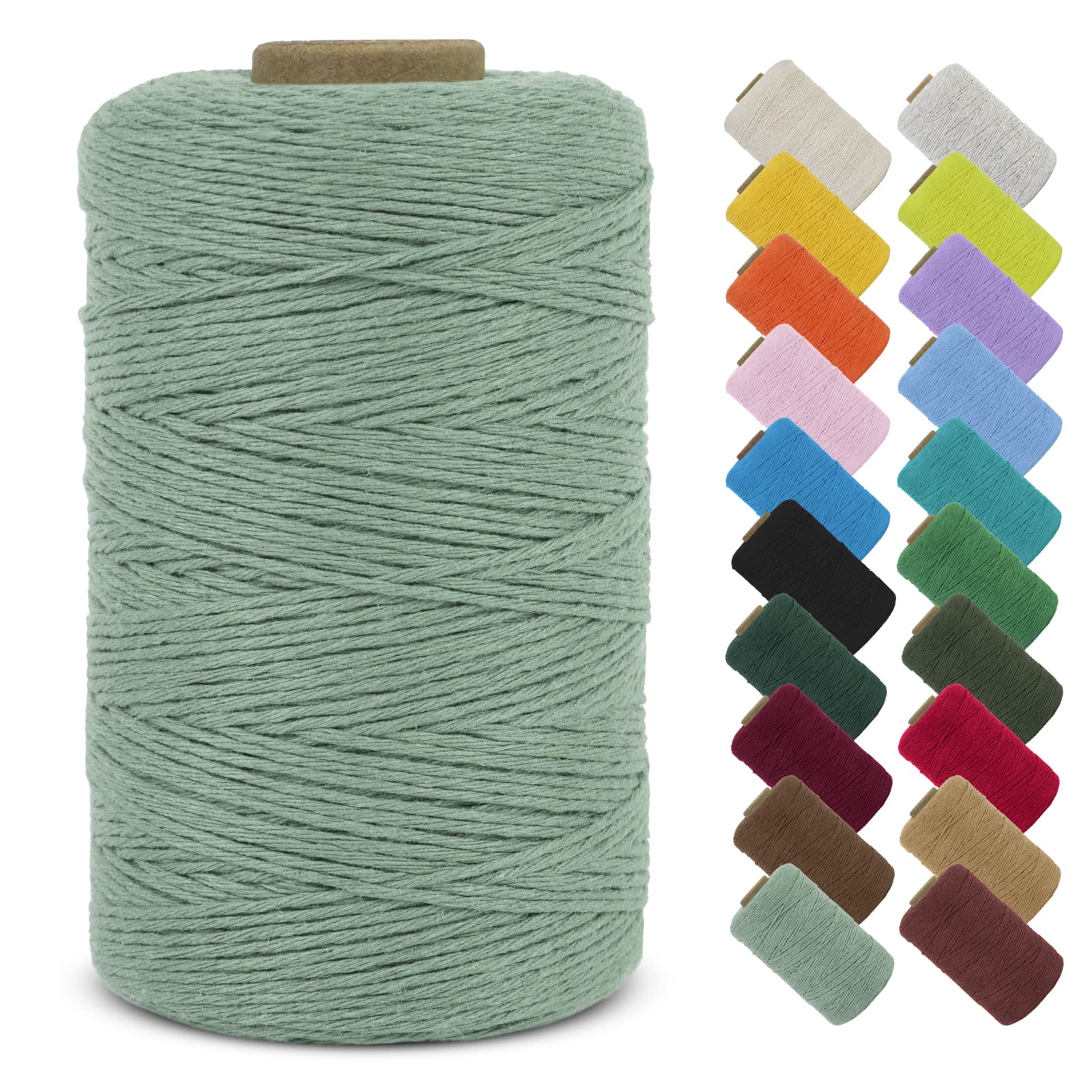 LEREATI Macrame Cord 1mm x 390m Butchers String Cotton Rope Thin Macrame Rope Yarn, Bakers Twine Kitchen Craft Cord for DIY Crafts, Gift Wrapping, Crochet, Jewelry Making, Decoration (Bean Green)