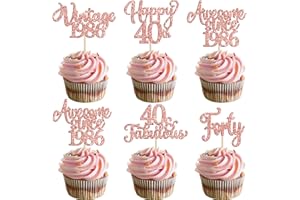EPHLYN 30Pcs Vintage 1986 Cupcake Toppers Glitter Forty 40 Fabulous Happy 40th Birthday Cupcake Picks Cheers to 40 Years for 40th Birthday Anniversary Party Cake Decorations Supplies Rose Gold