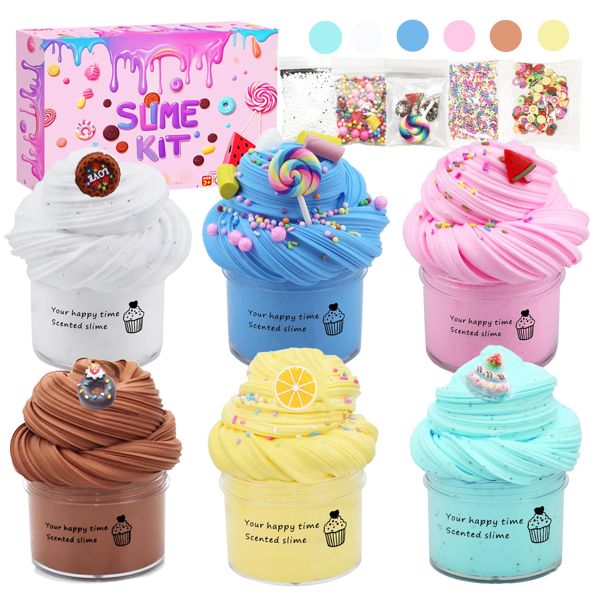 6 Pack Butter Slime Kit,Super Soft Stretchy Non-Sticky, Birthday Gifts for Girls and Boys, Stress Relief Toy