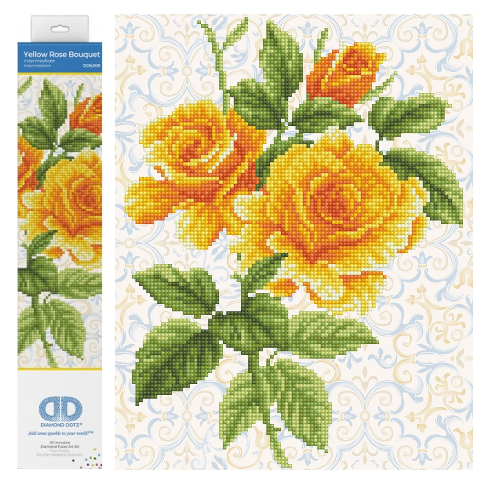 DIAMOND DOTZ Diamond Painting Kit, Intermediate, DD6, Canvas, Yellow Rose Bouquet, 28 x 36cm โ image 1