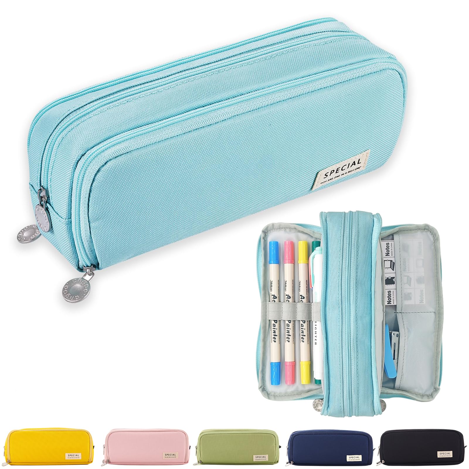 X SIM FITNESSX Pencil Case for Teen Girls 3 Compartments Large Capacity Pencil Case for School and Office (Blue)