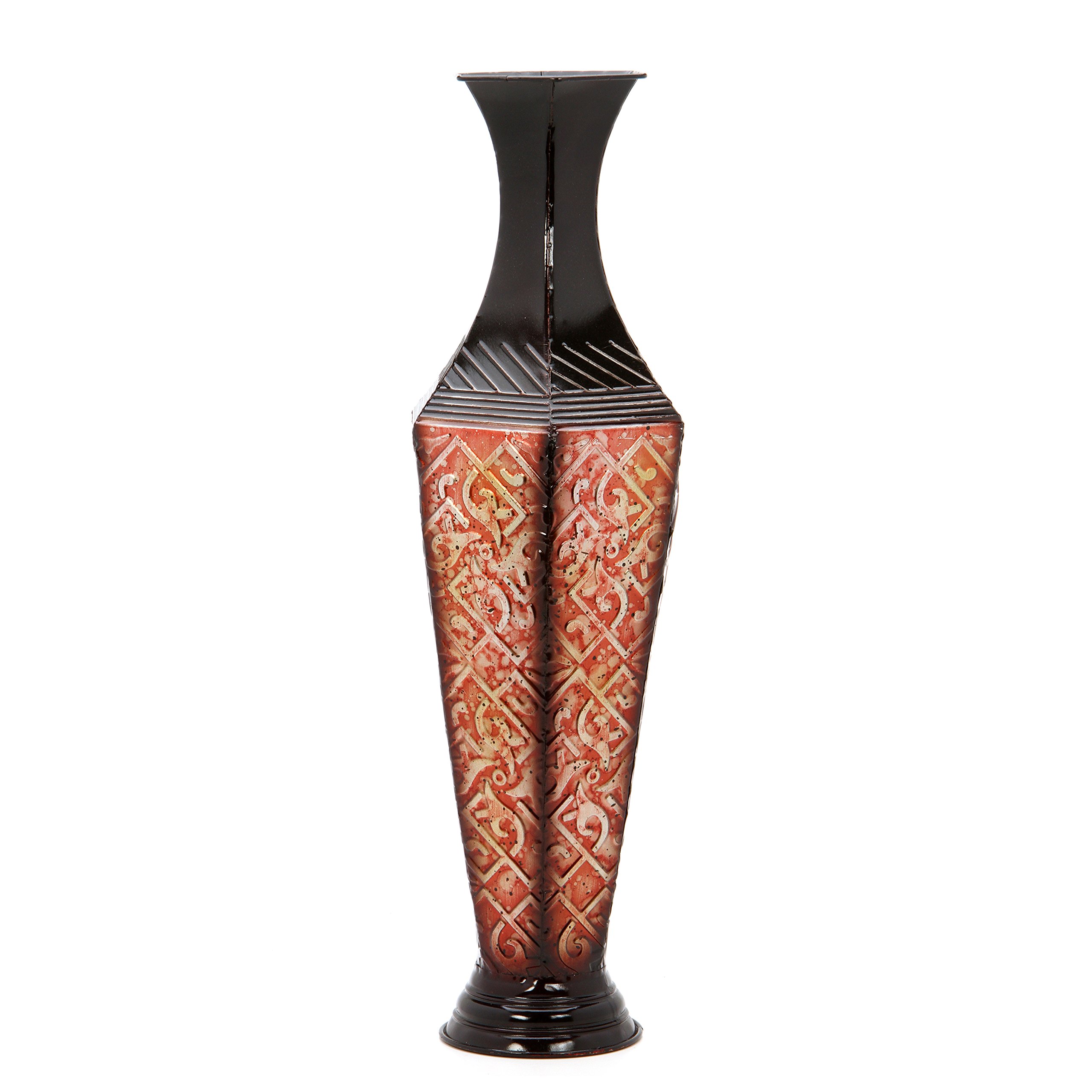 Hosley's Decorative Red Black Embossed Metal Tall Floor