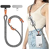 SURPHY Phone Lanyard, Adjustable Phone Strap Crossbody with 2 Pack Cell Phone Tether Tab, Premium Metal Buckles and Two-Color Braided Cell Phone Lanyard Crossbody for Women and Men, Black & Grey