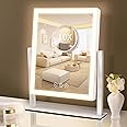 Acoolda Vanity Mirror with Lights, Makeup Mirror with Lights Three Color Lighting Modes, Dimmable Touch Screen, Detachable 10X Magnifying Mirror, 360°Free Rotation,White