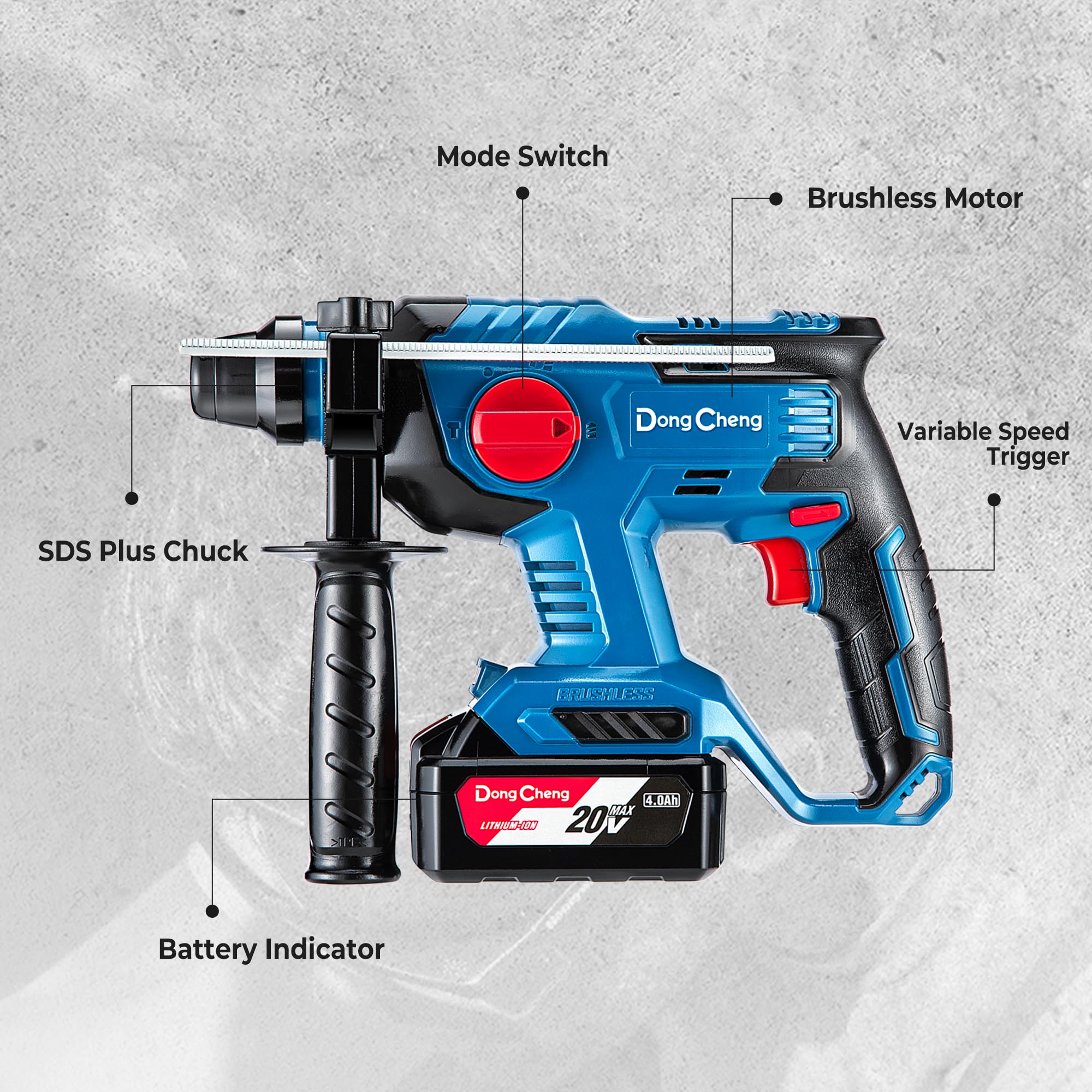 DongCheng 20V Max Cordless Rotary Hammer Drill, 7/8