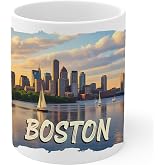 No Thorns Media Boston Massachusetts Ceramic Coffee Mug 11 oz White | Tea, Latte &amp; Hot Cocoa Cup For The Home Or Office &ndash; Travel Souvenir Gift For Men, Women &amp; Coworkers