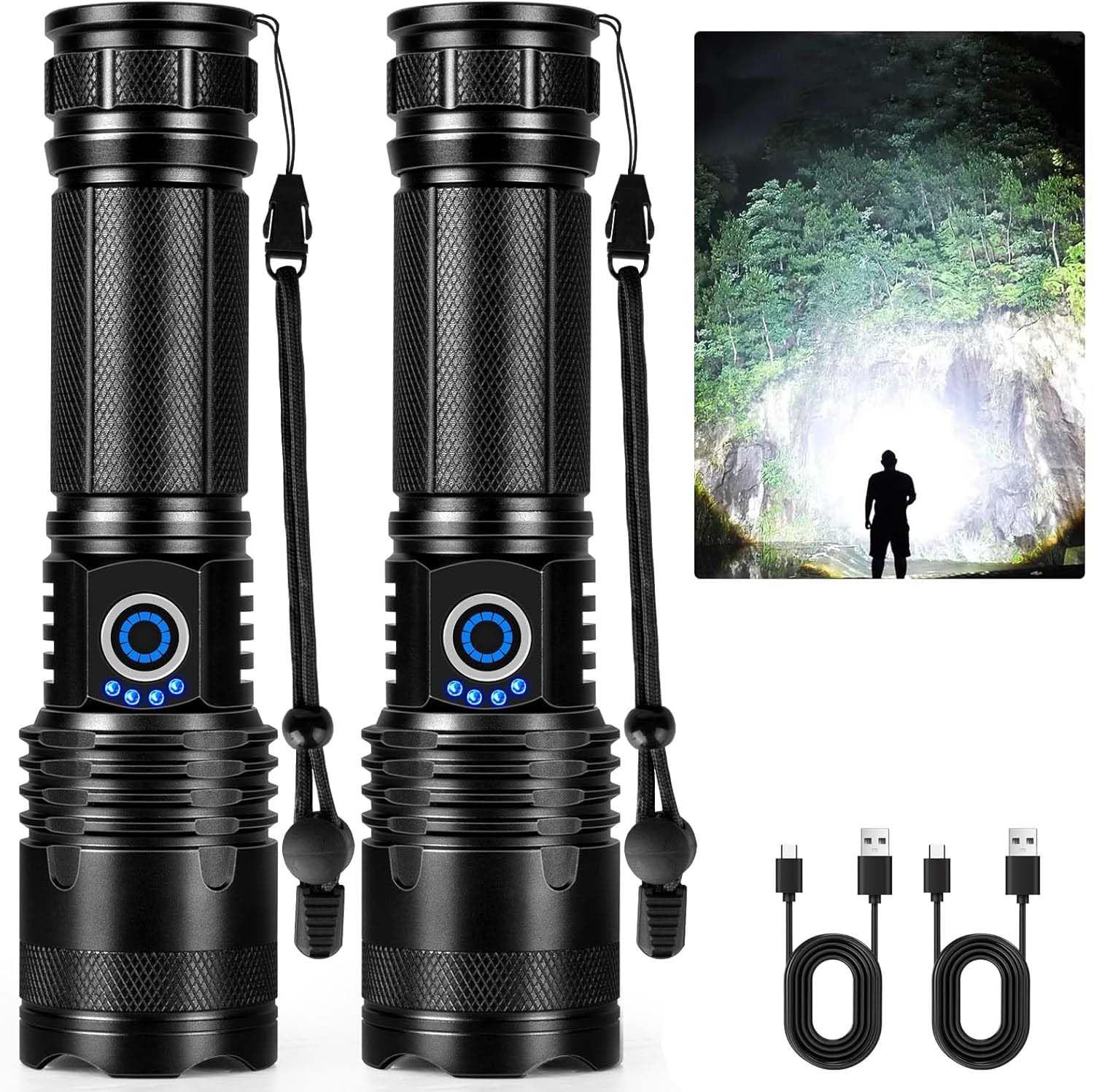 Photo 1 of Rechargeable LED Flashlights High Lumens, 90,000 Lumens Super Bright Flashlights with 5 Modes, Waterproof Powerful Flash Light Multifunctional Flashlights for Home Camping Hiking(2 Pack)