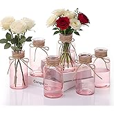 TAOZIMA Glass Flower Vases for Centerpieces Boho Cylinder Bud Vases in Bulk Mason Jars for Weddings, Parties & Vintage Home Decor (6, Pink)