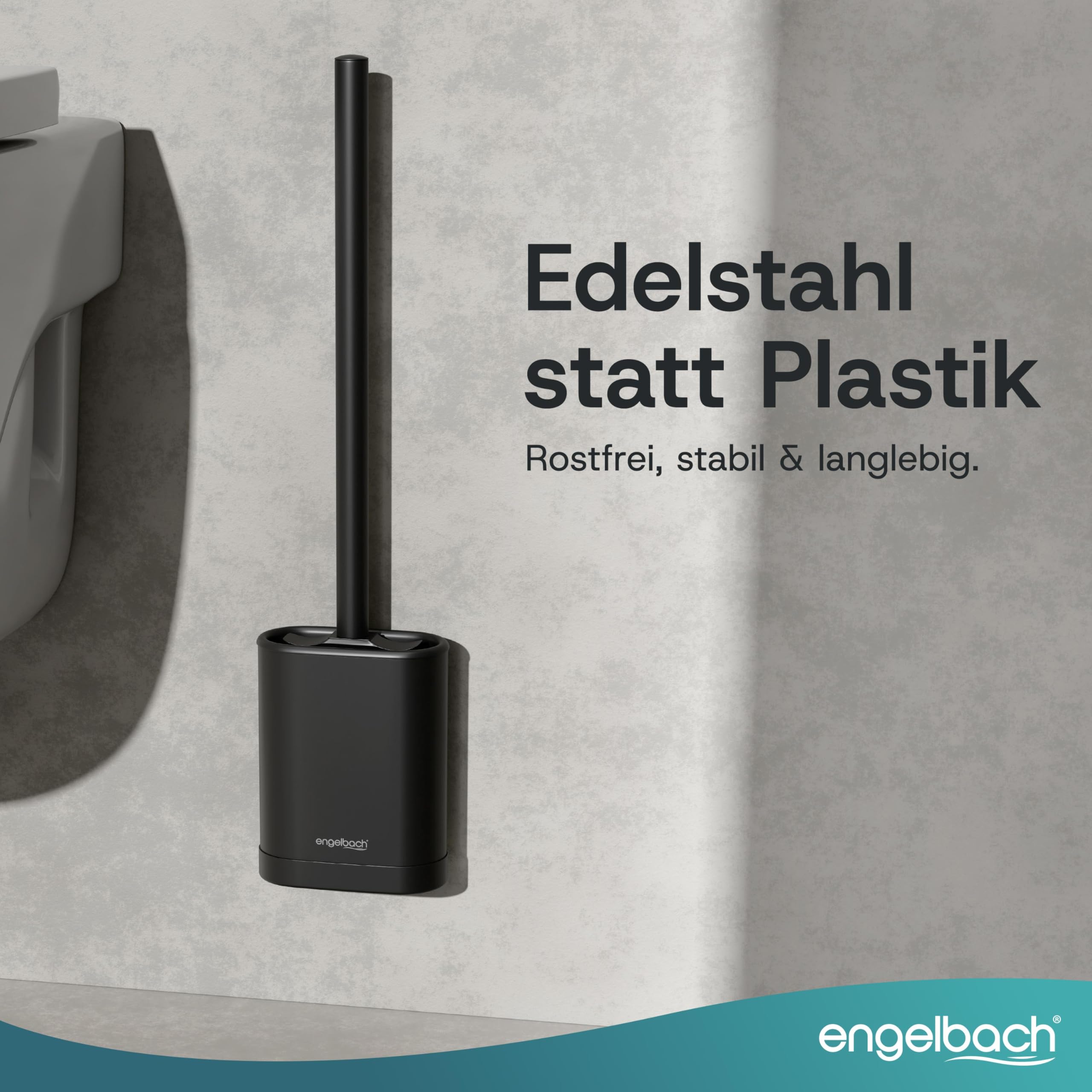 Engelbach® Klobürste Silikon mit Edelstahl Griff & Halter – Antibakterielle Toilettenbürste Wandmontage ohne Bohren – WC Bürste inkl. Ersatzbürstenkopf, schwarz 2