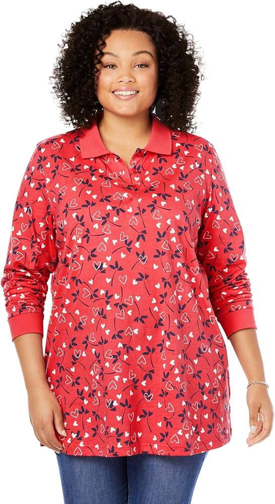 Woman Within Womens Plus Size LongSleeve Tunic Polo Shirt Tops & Tees