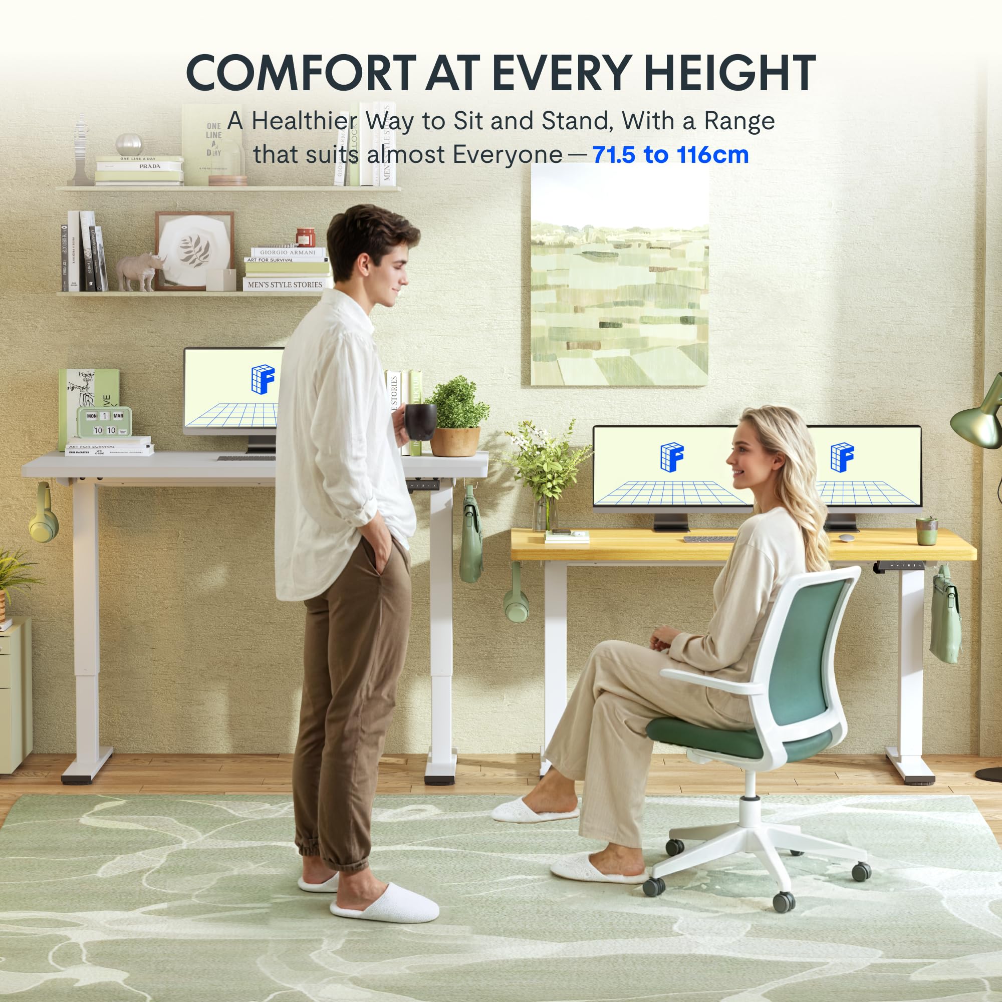 FLEXISPOT Höhenverstellbarer Schreibtisch 160×80cm, mit Haken und 25mm EINTEILIGER Tischplatte, ergonomischer Schreibtisch mit LED-Höhenanzeige und Memory-Funktion (Weiß, Weiß) 5