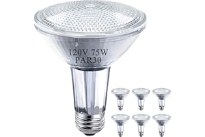 MISDOOD PAR30 Long Neck Halogen Bulbs, 120V 75W PAR30 Flood Light Bulb, Dimmable, E26 Medium Base, 2700K Warm Lighting, 3000 Hours for Recessed Light Bulb, 6 Pack