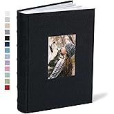 Vienrose Photo Album 4x6 300 Photos Linen Frame Cover with Memo Areas Photobook Large Capacity Slip-in Pictures Book for Wedding Baby Vacation, Black