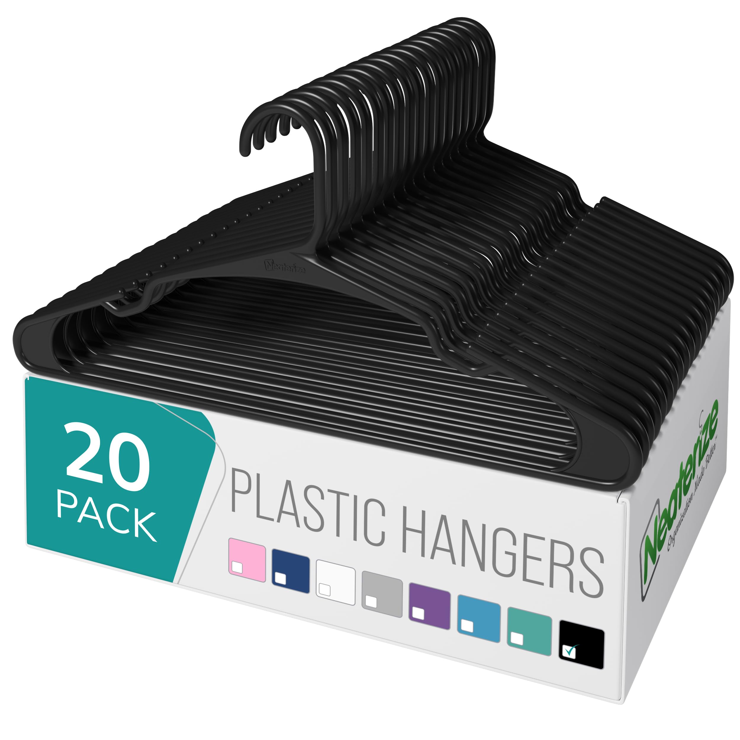 NEATERIZE Clothes Hangers 30 Pack Black - Plastic Hangers - Ganchos Colgar Ropa