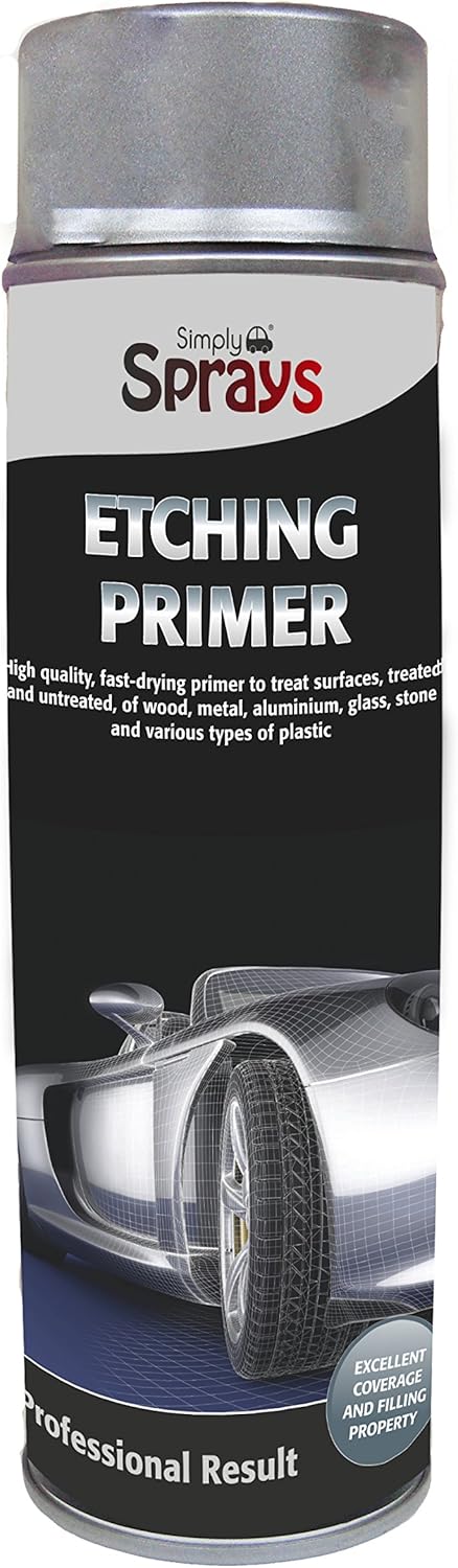 Simply SP-024 Car Etching Premier Spray High Quality Fast Drying Uses on Surfaces Treated and Untreated of Wood Metal Aluminium Glass Stone and Various Types of Plastic, Suitable as a Pre-treatment, Easy to Sand both Dry and Wet 500ML