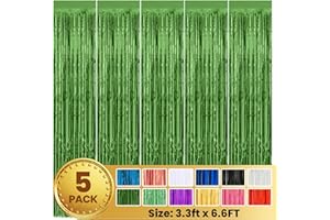 PABUES 5 Pack 3.3 x 6.6 FT Green Foil Fringe Backdrop Curtain, Streamer Backdrop Curtains, Streamers Birthday Party Decorations, Fringe Backdrop for Graduation, Baby Shower, Gender Reveal