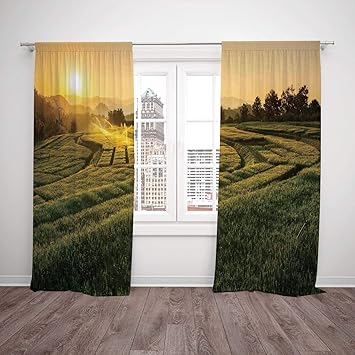 Thermal Insulated Blackout Window Curtain Farm House Decor Barley Field Sunset At Samoeng Chiang Mai Thailand Asian Nature Countryside Picture Green Yellow Living Room Bedroom Kitchen Cafe Window Drap Amazon In Home Kitchen