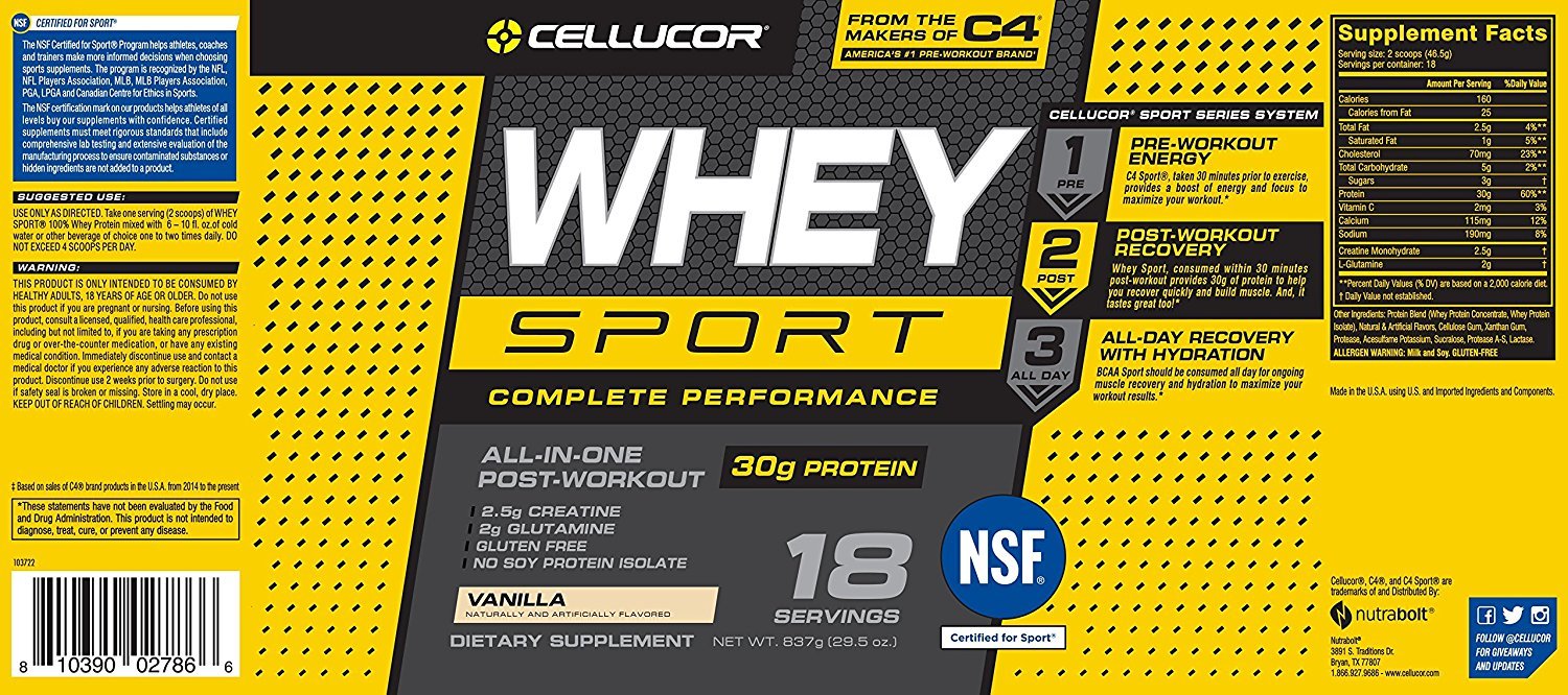 Cellucor Whey Sport Protein Powder, Post Workout Recovery Drink with