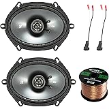 2X Kicker 225W 6x8 CS Series 2-Way Black Car Coaxial Speakers, 2X Enrock 16 Gauge Speaker Harness Adapter W/Red Bullet for Select Ford Vehicles 1998-UP, Enrock Audio 16-Gauge 50 Foot Speaker Wire