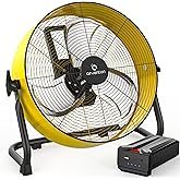 Airvention 15600mAh Rechargeable Battery Operated Drum Fan, 12 inch Yellow Industrial High Velocity Floor Fan, Shop Fan for Camping Gym Garage Outdoor Indoor, AI-F600Y