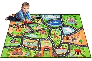 AKASISRUG Kids Rug Playmat Rug,31.4"X47" Animal Car Rugs for Kids Toy Cars,Non Slip Zoo Road Map Kids Carpet for Playroom Bedroom Boys,Kids Play Mat Road Rug,Track Rug Car Play Carpet for Kids