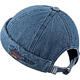 Croogo Denim Docker Hat Fashion Brimless Beanie Hat Retro Worker Skull Cap Rolled Cuff Sailor Cap Hip Hop Dancing Watch Cap