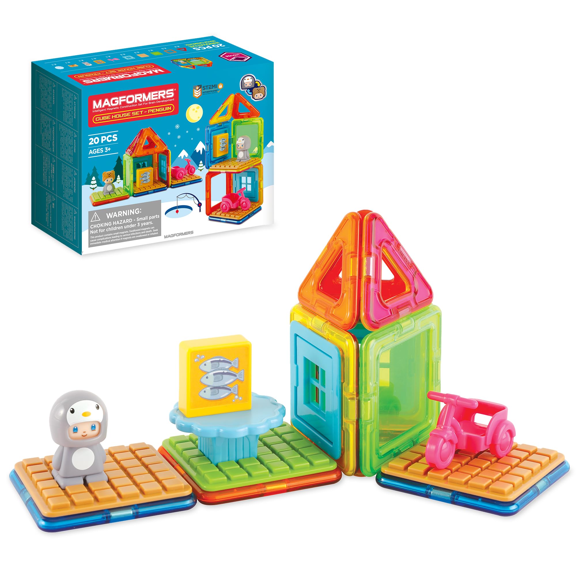 Magformers Cube House Penguin 20-Piece Magnetic Construction Toy. STEM Set With Magnetic Tiles And Accessories. Makes Different Houses For The Cute Character.